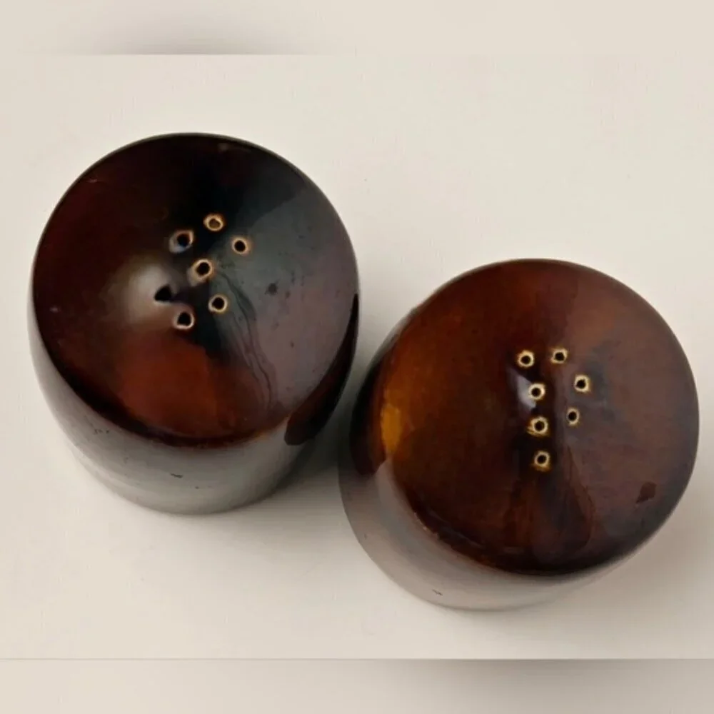 Vintage Hall Brown Drip Glaze Salt and Pepper Shakers USA Mid Century